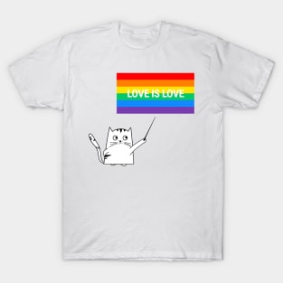 Cat Teacher Love Is Love LGBT Pride T-Shirt